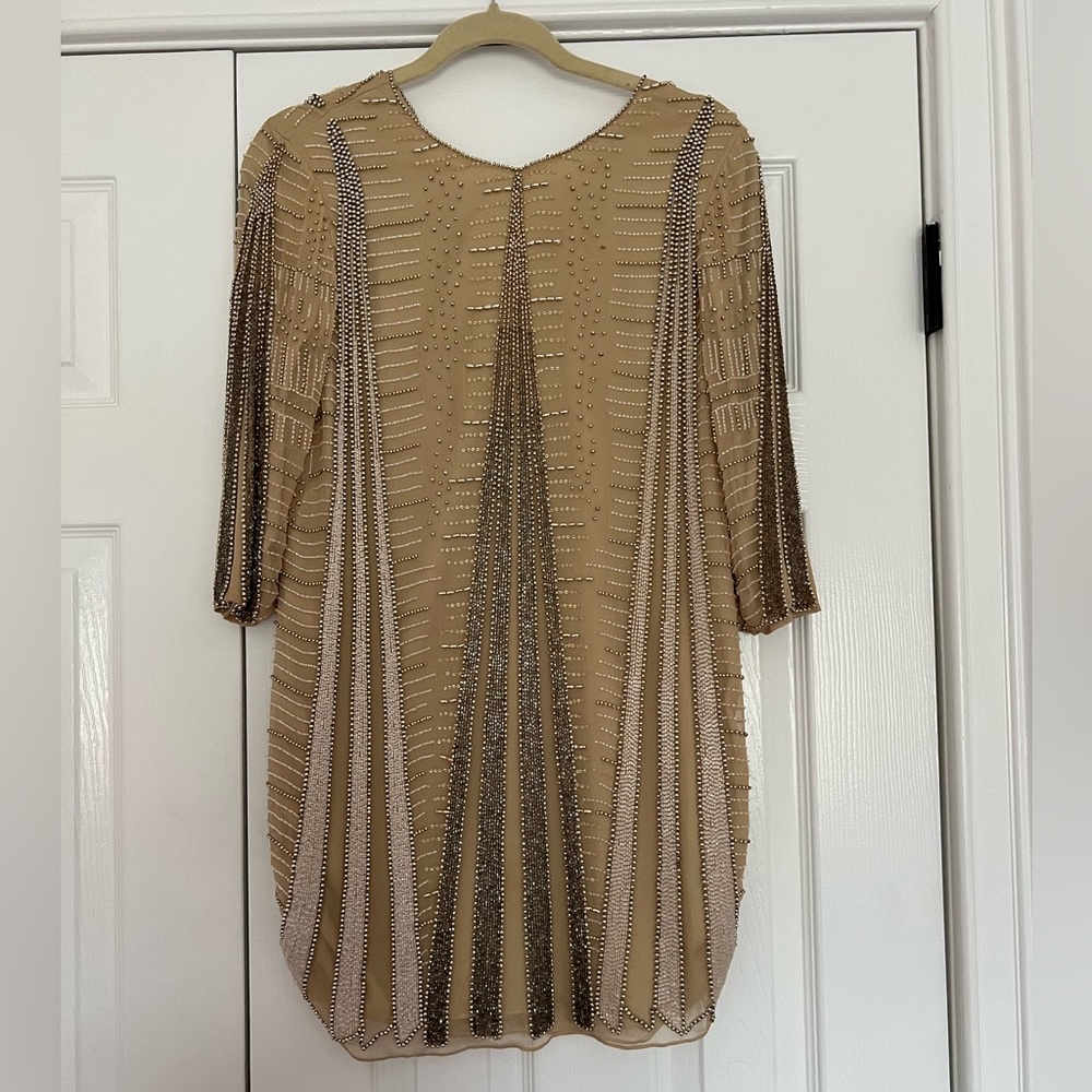 PARKER BLACK Michelle Embellished Beaded Mini Dress in Dark Nude - Size 2